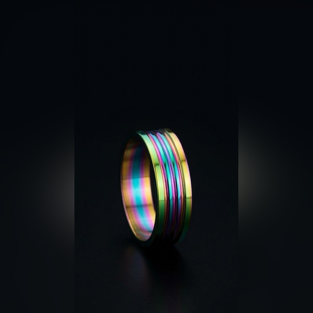 Rainbow Iridescent Stainless Steel Band Ring - U.S. Size 13 - Unisex